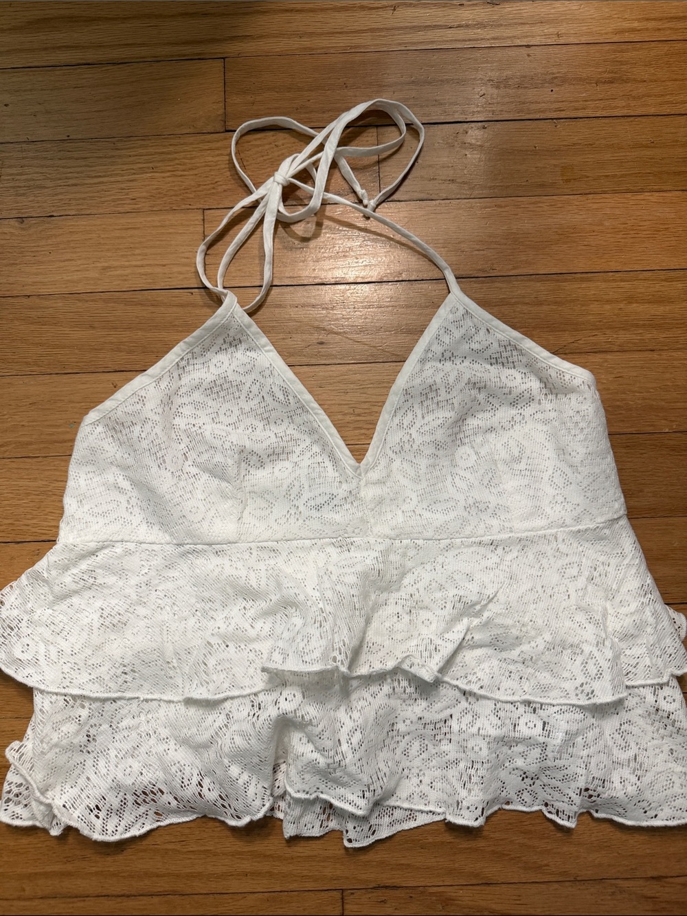 American Eagle White Lace Tiered Halter Camisole Top